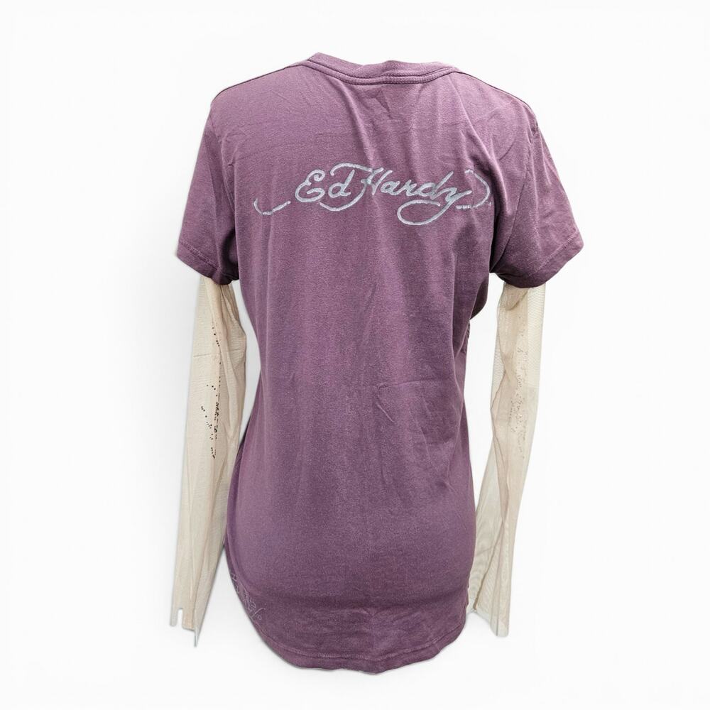 Sold - Y2k Ed Hardy McBling Top Sheer Sleeves- Large - Picture 3 of 9